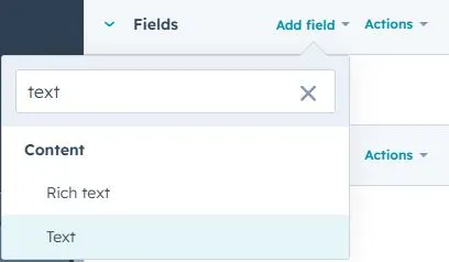 Creating text fields in the hubspot modules 